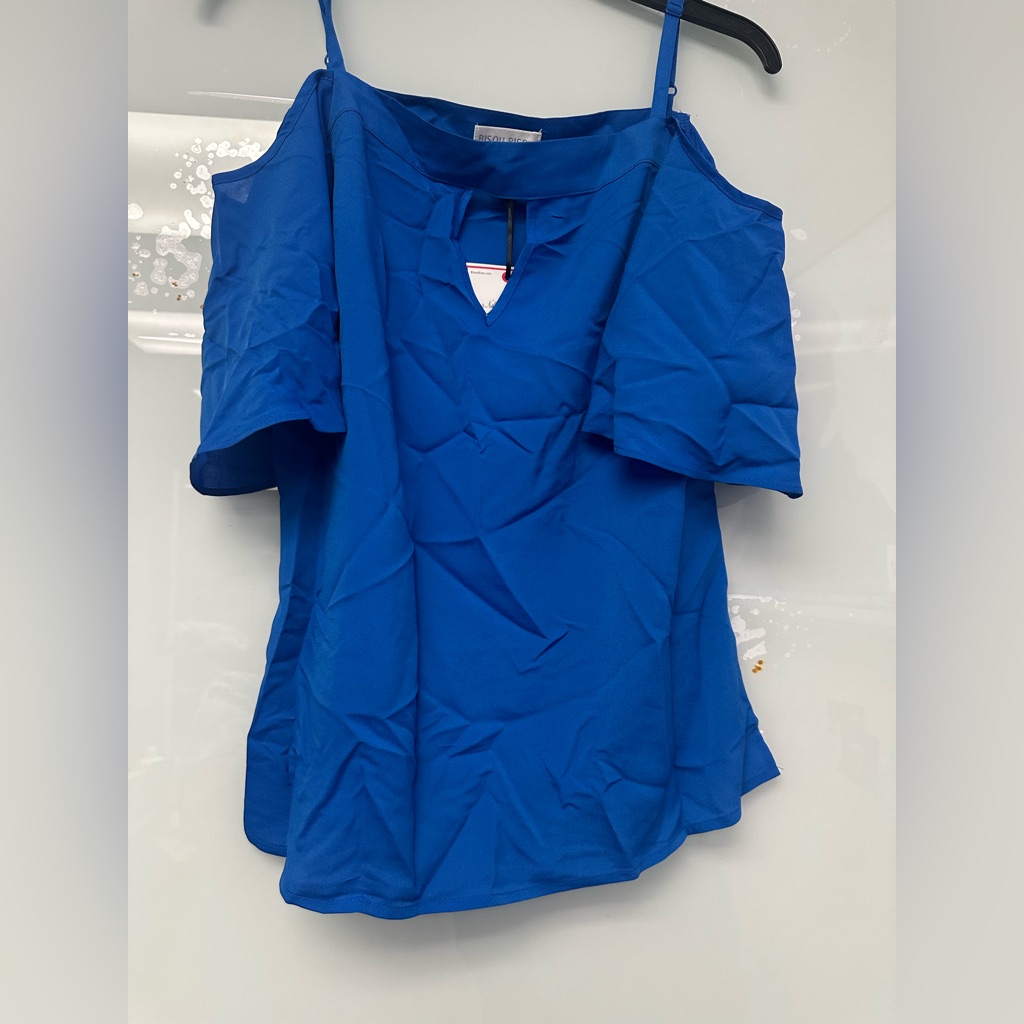 Bisou Bisou Women's Cold Shoulder Flutter Blouse In Prince Blue New With Tags Si
